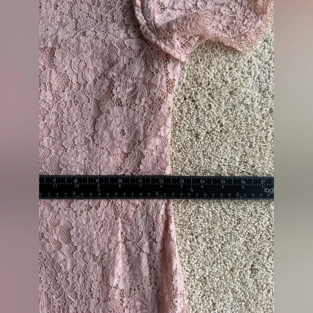 ZARA Pink Lace Midi Dress Mermaid Hem Puff Sleeve Romantic Size XS - Picture 7 of 7